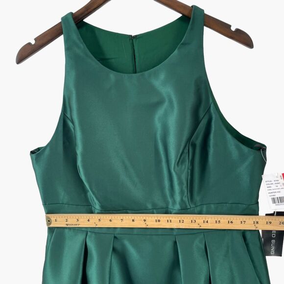 Alfred Sung Hunter Green High Neck Satin Dress - Picture 7 of 8